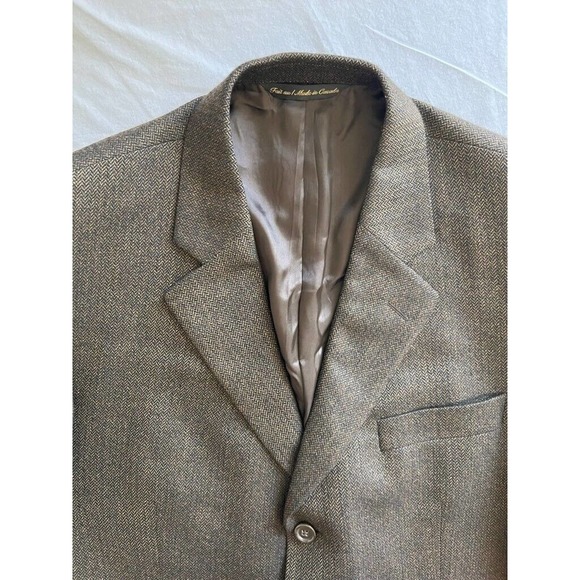 Jack Victor Three Button Suit Jacket Mens 42 Brown 100% Wool Herringbone Lined - Picture 9 of 11